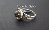 Earrings and ring Blue gray labradorite Sterling SILVER 925 gold plated details