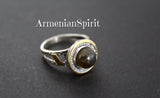 Ring Blue gray labradorite Sterling SILVER 925 gold plated details