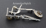 Earrings and ring Blue gray labradorite Sterling SILVER 925 gold plated details