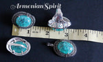 Sterling silver 925 earrings pendant ring  Green stone lab created