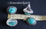 Sterling silver 925 earrings pendant ring  Green stone lab created