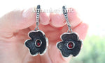 Sterling silver 925 Jewelry set earrings and ring Flower red garnet