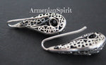 Short earrings Hooked ear wire with blue lab topaz stone