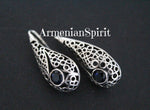 Short earrings Hooked ear wire with blue lab topaz stone