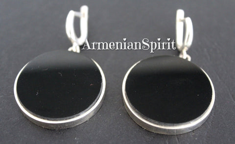 Very big round earrings Sterling silver 925 and black onyx