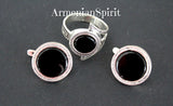 Vintage style set ring and earrings black onyx SILVER 925