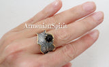 Vintage style ring black onyx SILVER 925 gold plated