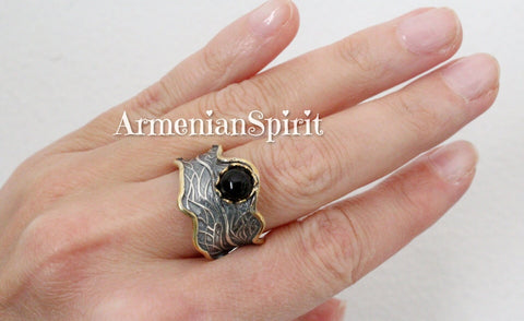 Vintage style ring black onyx SILVER 925 gold plated