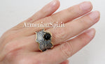 Set ring and earrings black onyx SILVER 925 gold plated