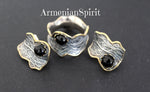 Vintage style ring black onyx SILVER 925 gold plated