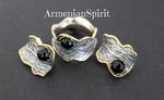 Set ring and earrings black onyx SILVER 925 gold plated