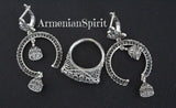 Armenian jewelry Earrings ring Sterling silver 925 filigree jewelry with bells