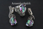 Women ring Jewelry rainbow topaz Sterling silver 925 marcasite
