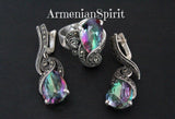 Women ring Jewelry rainbow topaz Sterling silver 925 marcasite