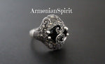 Small earrings and ring sterling silver 925 black onyx Armenian jewelry