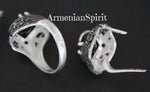 Small earrings and ring sterling silver 925 black onyx Armenian jewelry