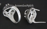 Small earrings and ring sterling silver 925 black onyx Armenian jewelry