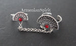 Armenian alphabet Double ring red stones Silver 925 Adjustable
