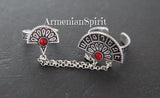 Armenian alphabet Double ring red stones Silver 925 Adjustable