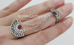 Armenian alphabet Double ring red stones Silver 925 Adjustable