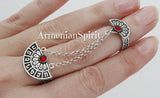 Armenian alphabet Double ring red stones Silver 925 Adjustable