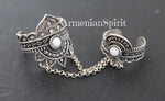 Double ring with white stones Silver 925 Adjustable rings