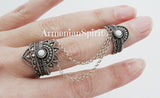 Double ring with white stones Silver 925 Adjustable rings