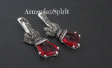 Red topaz jewelry sterling silver 925 earrings and ring Marcasite
