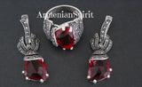Red topaz jewelry sterling silver 925 earrings and ring Marcasite