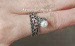 Small set White Pearl earrings and ring engagement white pearl Sterling silver 925