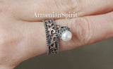 Small set White Pearl earrings and ring engagement white pearl Sterling silver 925