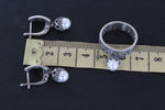Small set White Pearl earrings and ring engagement white pearl Sterling silver 925