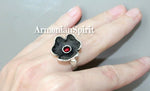 Sterling silver 925 Jewelry set earrings and ring Flower red garnet