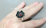 Sterling silver 925 Jewelry set earrings and ring Flower red garnet