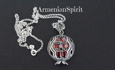 Pomegranate pendant Sterling Silver 925 Big red zircon
