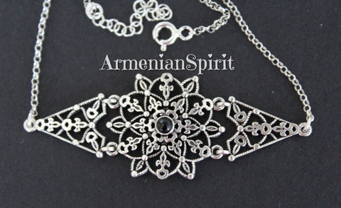 Bracelet Silver 925 with black onyx stone Armenian traditional