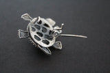 Tortoise brooch Sterling silver Labradorite blue gem turtle
