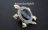 Tortoise brooch Sterling silver Labradorite blue gem turtle