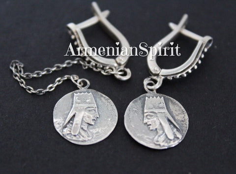 Tigran Mets Armenian earrings very long dangle with chain SILVER 925