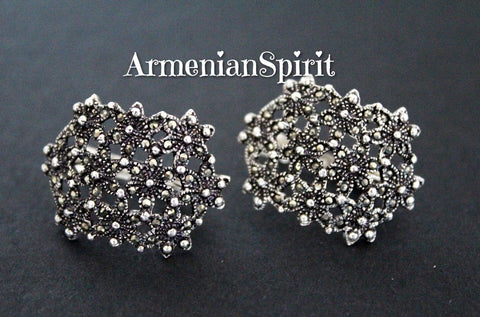 Earrings dangle floral marcasite High quality sterling silver 925