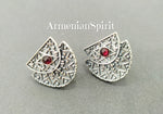 Earrings lightweight Sterling silver studs red stone Armenian