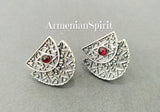 Earrings lightweight Sterling silver studs red stone Armenian