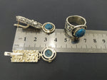 Earrings and ring with ethnic pattern Silver 925 natural light blue chrysocolla
