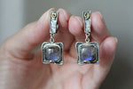 Set labradorite Earrings ring Sterling silver 925 gold plated details