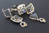 Earrings labradorite blue gem Silver 925 gold jewelry