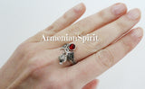 Pomegranate ring Sterling silver 925 Lightweight with red stone Armenian