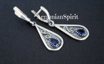 Drop earrings Sterling silver 925925 Blue sapphire Bohemian dark blue earrings