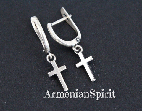 Cross earrings lightweight Sterling silver modern style