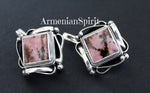 Earrings Sterling silver 925 natural rhodonite pink black brown