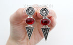 Sterling silver 925 earrings and ring lab garnet red